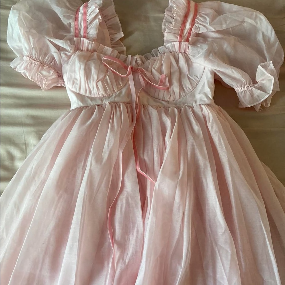 NWT Pink Puff Sleeve Midi Dress